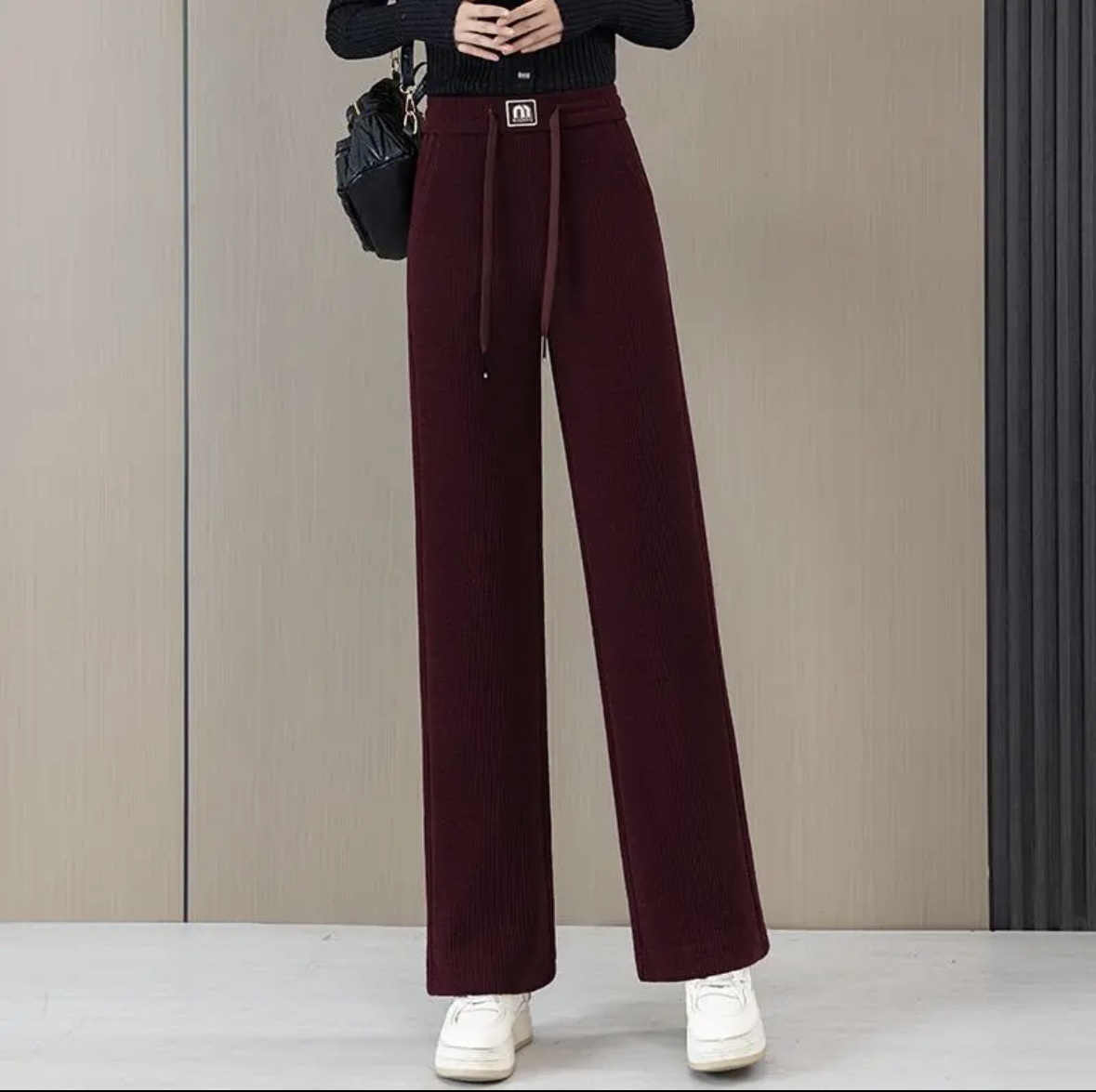 人気爆発中 ハイウエスト 裏起毛 ワイドパンツ