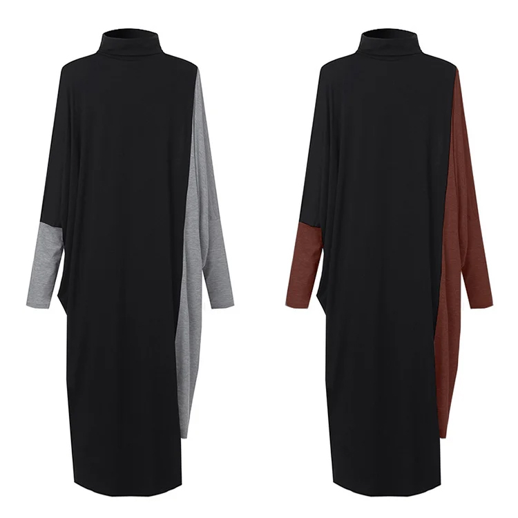 スウィート 配色 ロング丈ニットワンピース