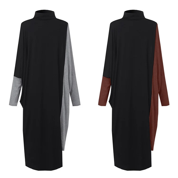 スウィート 配色 ロング丈ニットワンピース