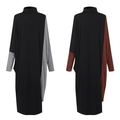 スウィート 配色 ロング丈ニットワンピース