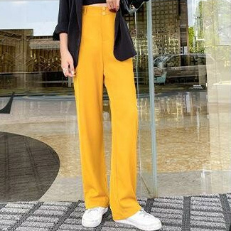 無地 カジュアル シンプル ハイウエスト パンツ