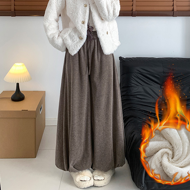 無地 カジュアル シンプル 細見え 裏起毛保温 ガウチョパンツ