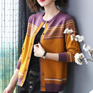 トレンディ プリント柄 シンプル ニット カーディガン