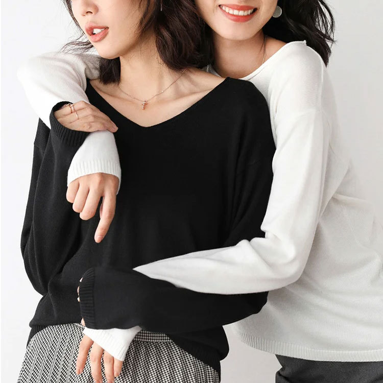 無地 カジュアル シンプル 長袖 ラウンドネック ニット