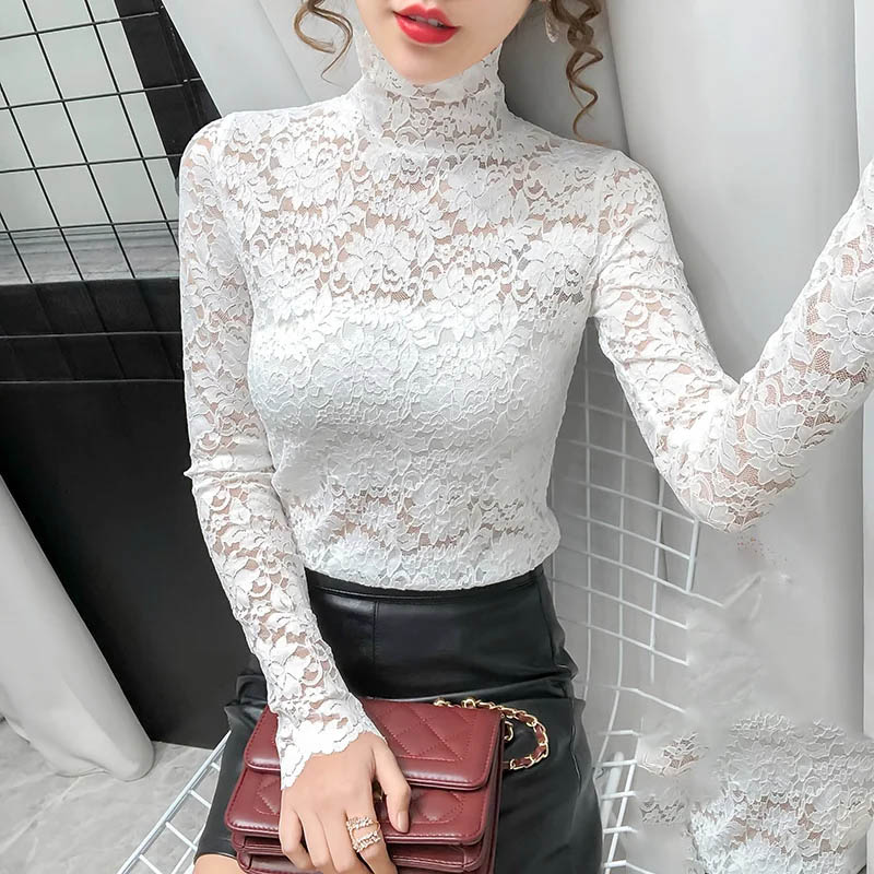 柔らかい シンプル フィット 裏起毛 レース トップス