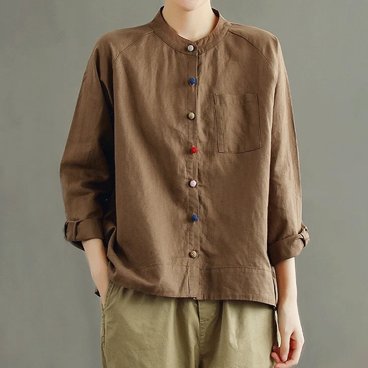 着心地良い 無地 綿麻 スウィート シャツ