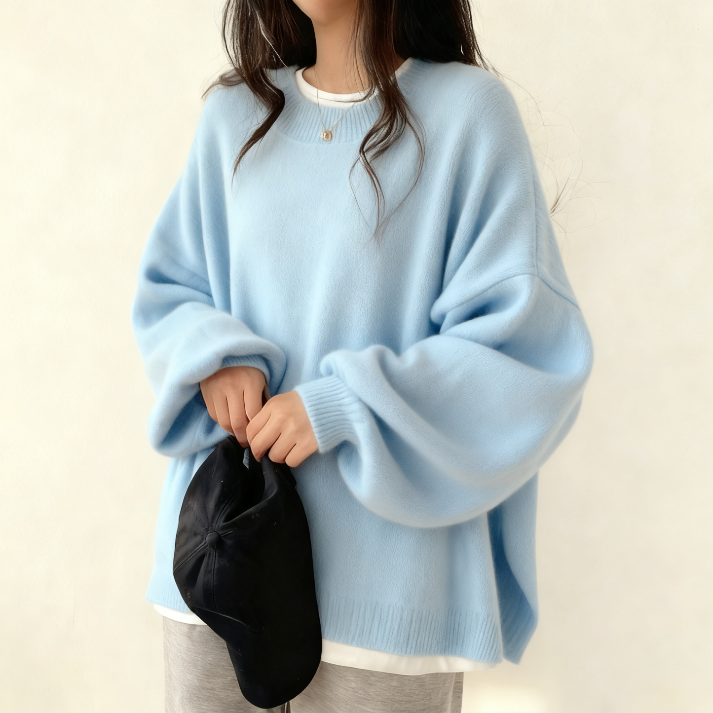 ソフト プレミアムウール ルーズ フィット 無地 ニット セーター