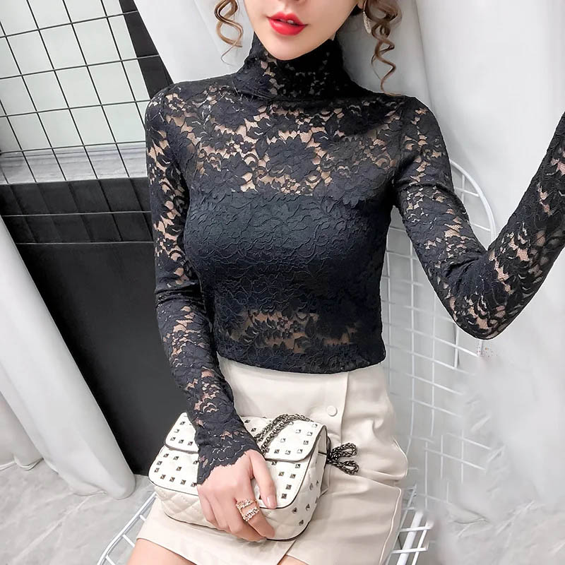 柔らかい シンプル フィット 裏起毛 レース トップス