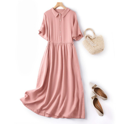 無地 カジュアル レトロ シンプル 綿麻 ワンピース