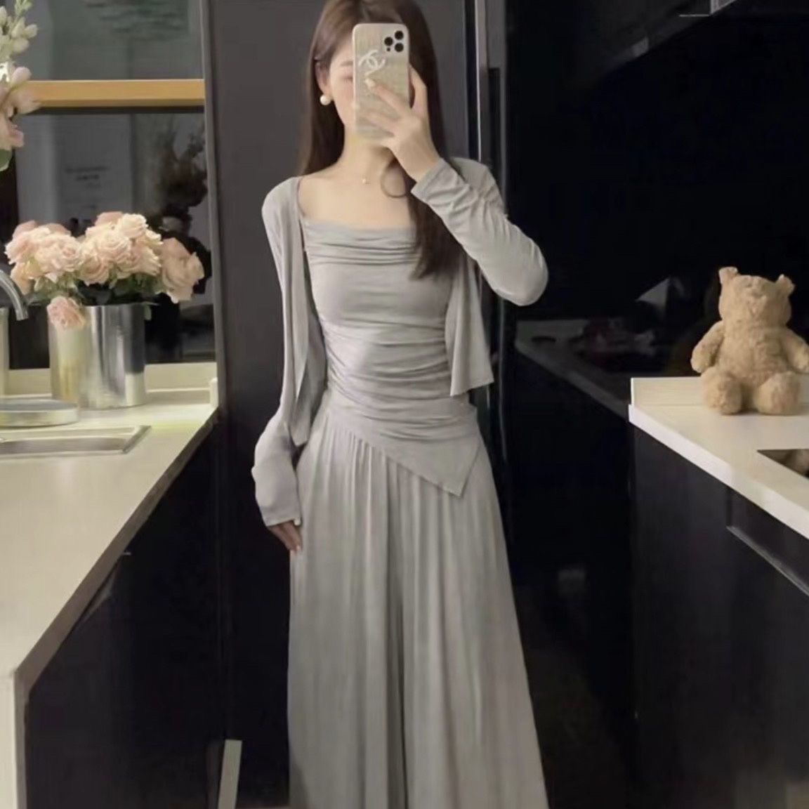 痩せ見え 無地 カジュアル キャミソール+カーディガン 3点セット