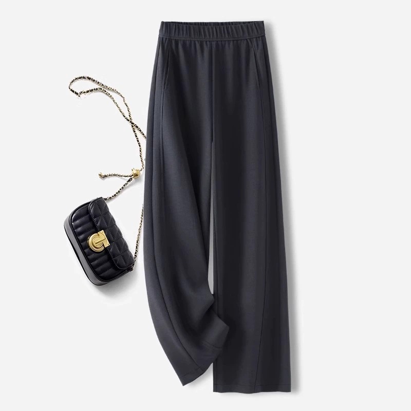 ルーズ 無地 レトロ ハイウエスト ワイドパンツ