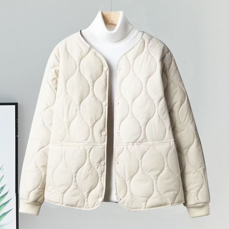 寒さ対策 シンプル ノーカラー ワンボタン 中綿入り ジャケット