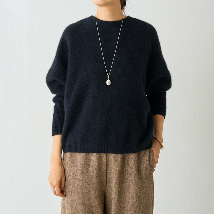 定番 前後両用 混紡素材 後ろボタン ニット カーディガン