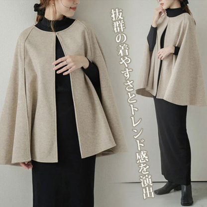 ラウンドネック 無地 カジュアル シンプル 長袖 ポンチョ