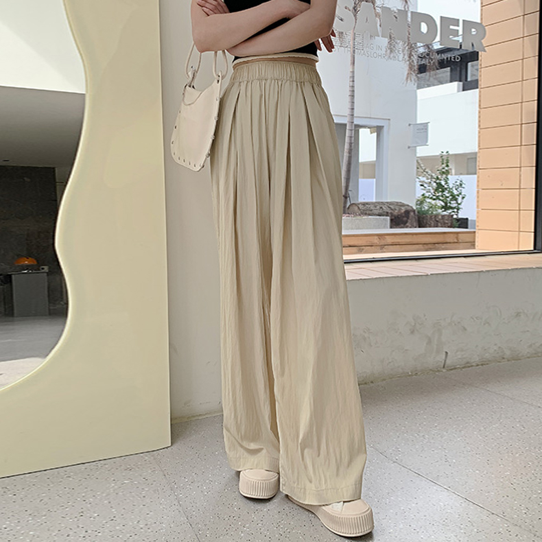 無地 カジュアル 細見えドレープ ワイドパンツ