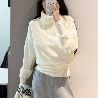不規則 ハイネック ニット レディース スリム フィット オールマッチ ニット セーター