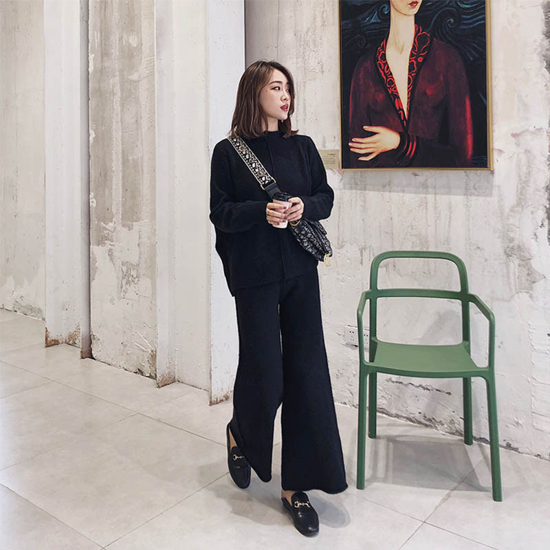 着やせ 無地 カジュアル シンプル ニットセット