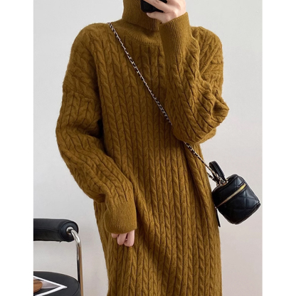 ハイネック 無地 ハイネック ルーズ ニットワンピース