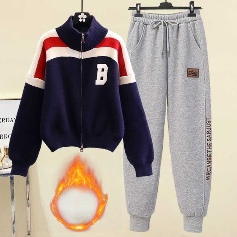 配色 カジュアル シンプル 長袖 上下セット