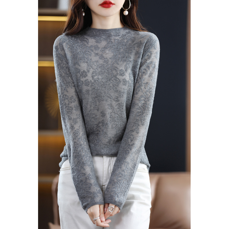 レディース ハイネック 長袖 レース ニット