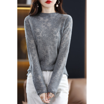 レディース ハイネック 長袖 レース ニット