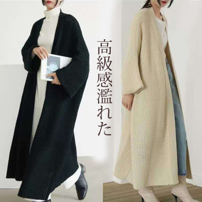 無地 カジュアル 秋冬 ロング丈 ニット カーディガン