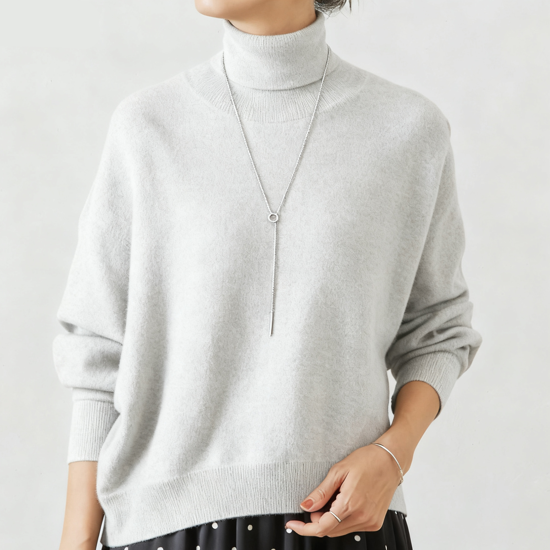 タートルネック ドルマンスリーブ 無地 ニット