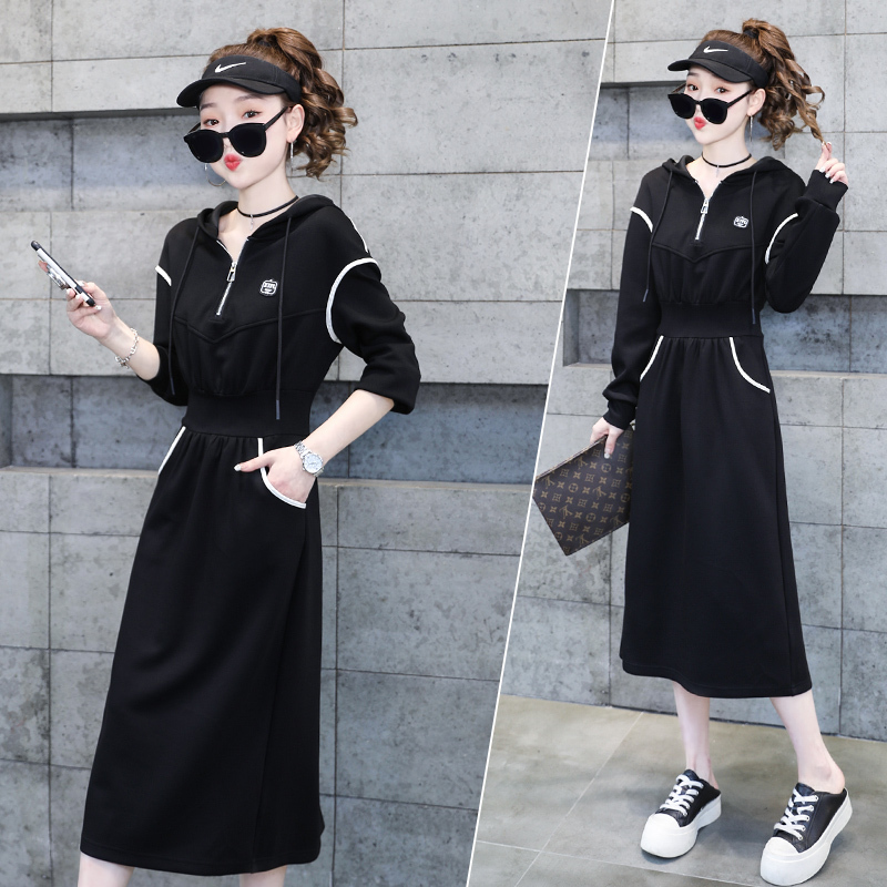 配色 シンプル 長袖 カジュアルワンピース