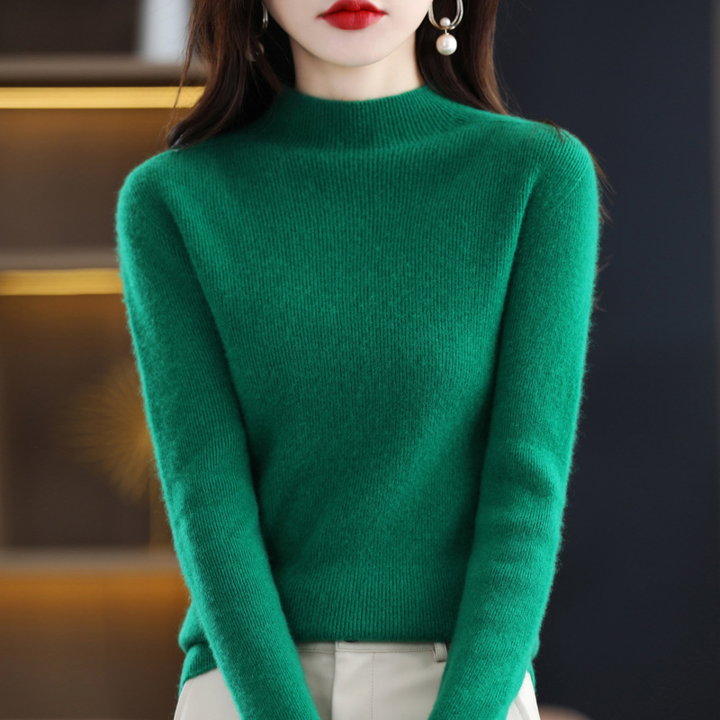 着回し可能 レディース  ハイネック 無地 ウール ニット