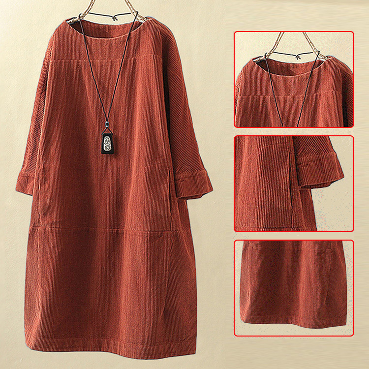 大活躍  シンプル 上質 無地 コーデュロイ ワンピース