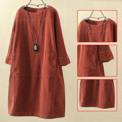 大活躍  シンプル 上質 無地 コーデュロイ ワンピース