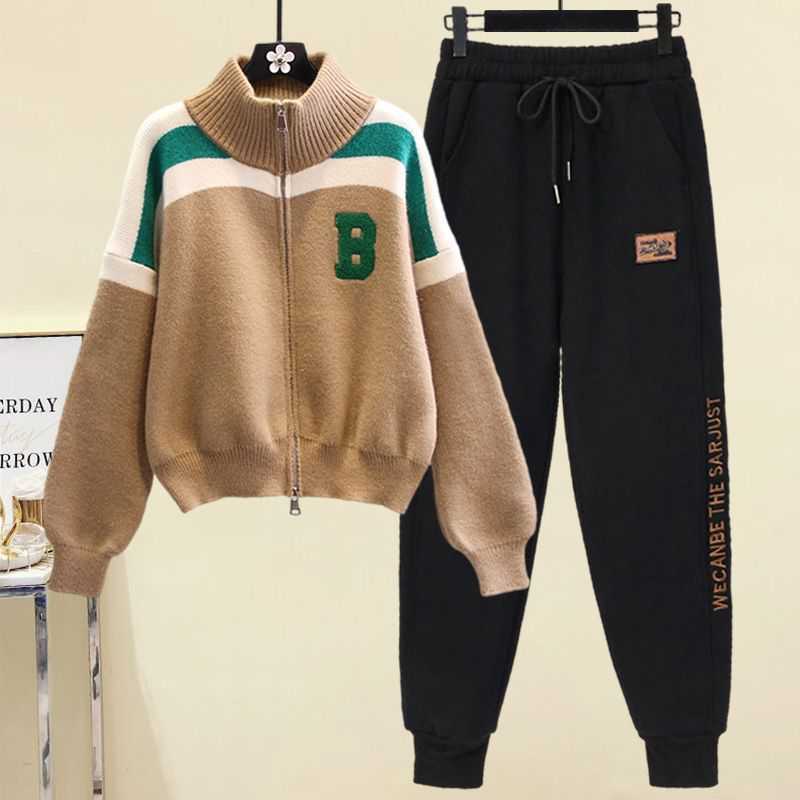 配色 カジュアル シンプル 長袖 上下セット