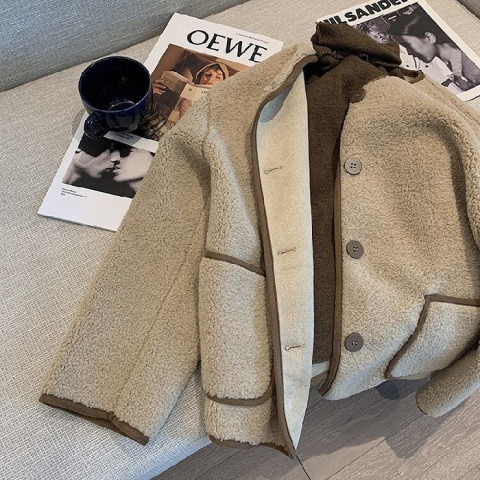 レディース ルーズ フィット ボタン付き 無地 ジャケット