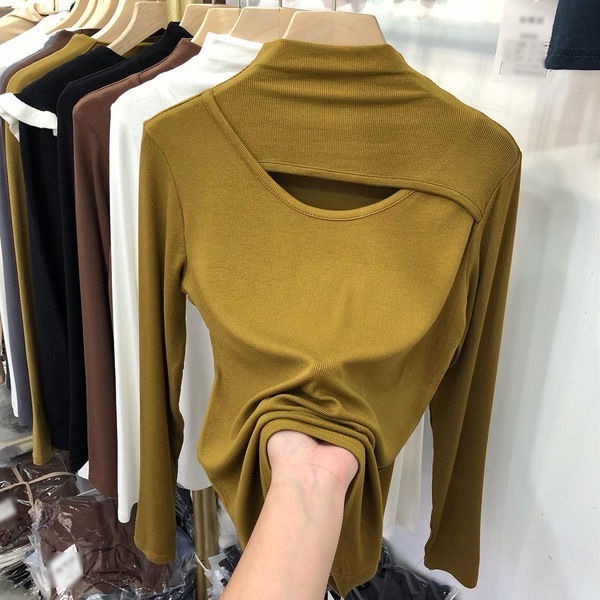 セクシー ハーフハイネック 無地 カジュアル シンプル Tシャツ