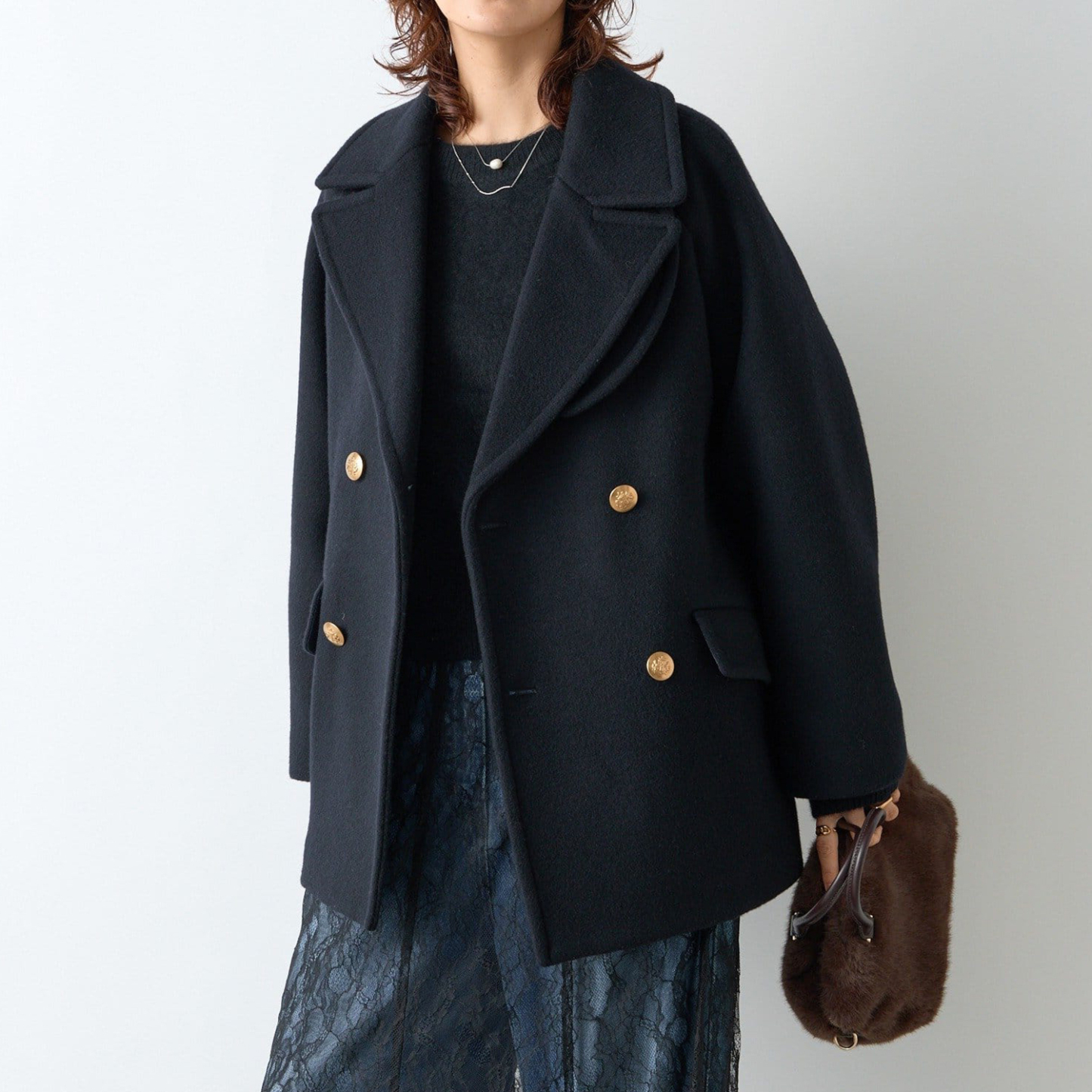 ラグランスリーブ ウール 襟付き ボタン付き コート