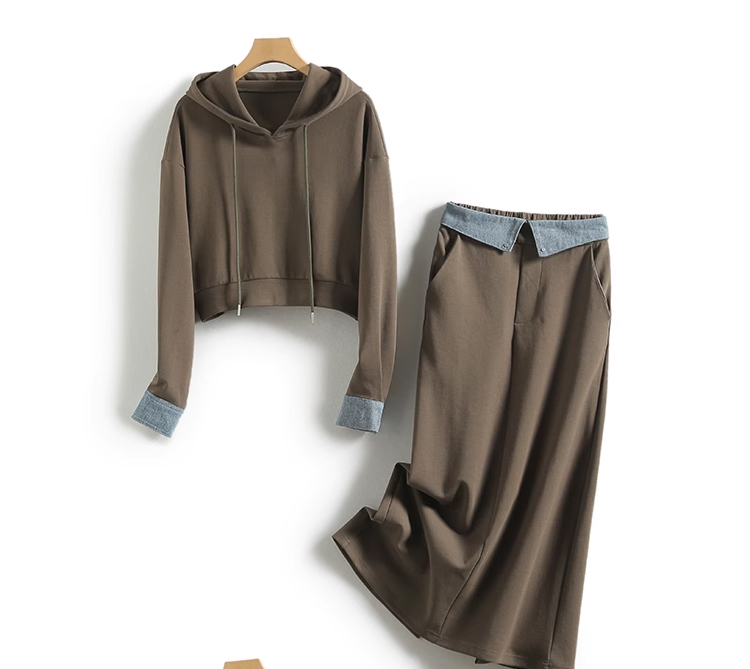 着替え簡単 フード付き パーカー+ロングス カート セットアップ