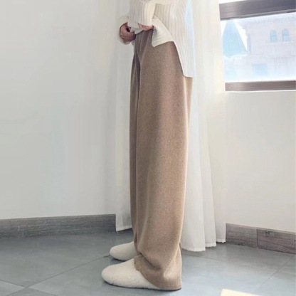 ゆるい雰囲気 無地 ハイウエスト ニット ワイドパンツ