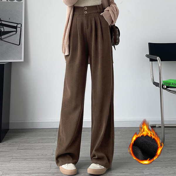 無地 秋冬 レディース 裏起毛 ワイドパンツ