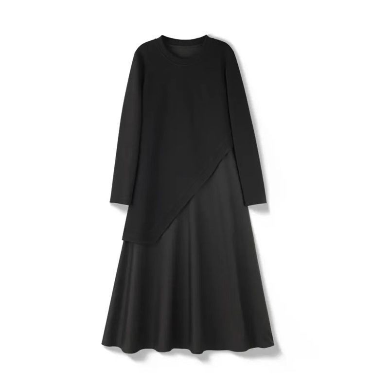 着痩せ ロング 無地 カジュアル シンプル ワンピース