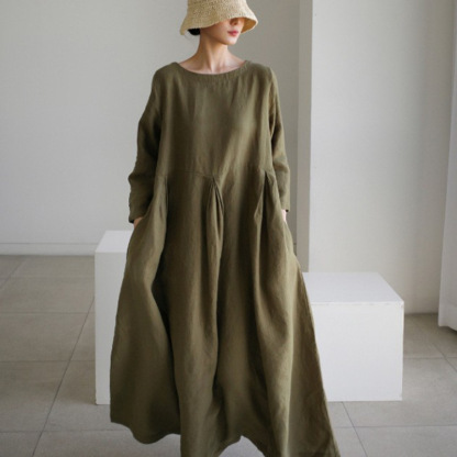 ファッション 無地 リネン コットン カジュアル  ワンピース