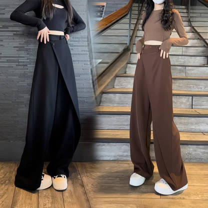 無地 レディース 不規則 ドレープ感 ワイドパンツ