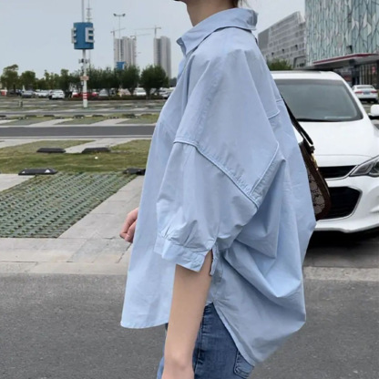 無地 カジュアル シンプル 半袖 Aライン シャツ