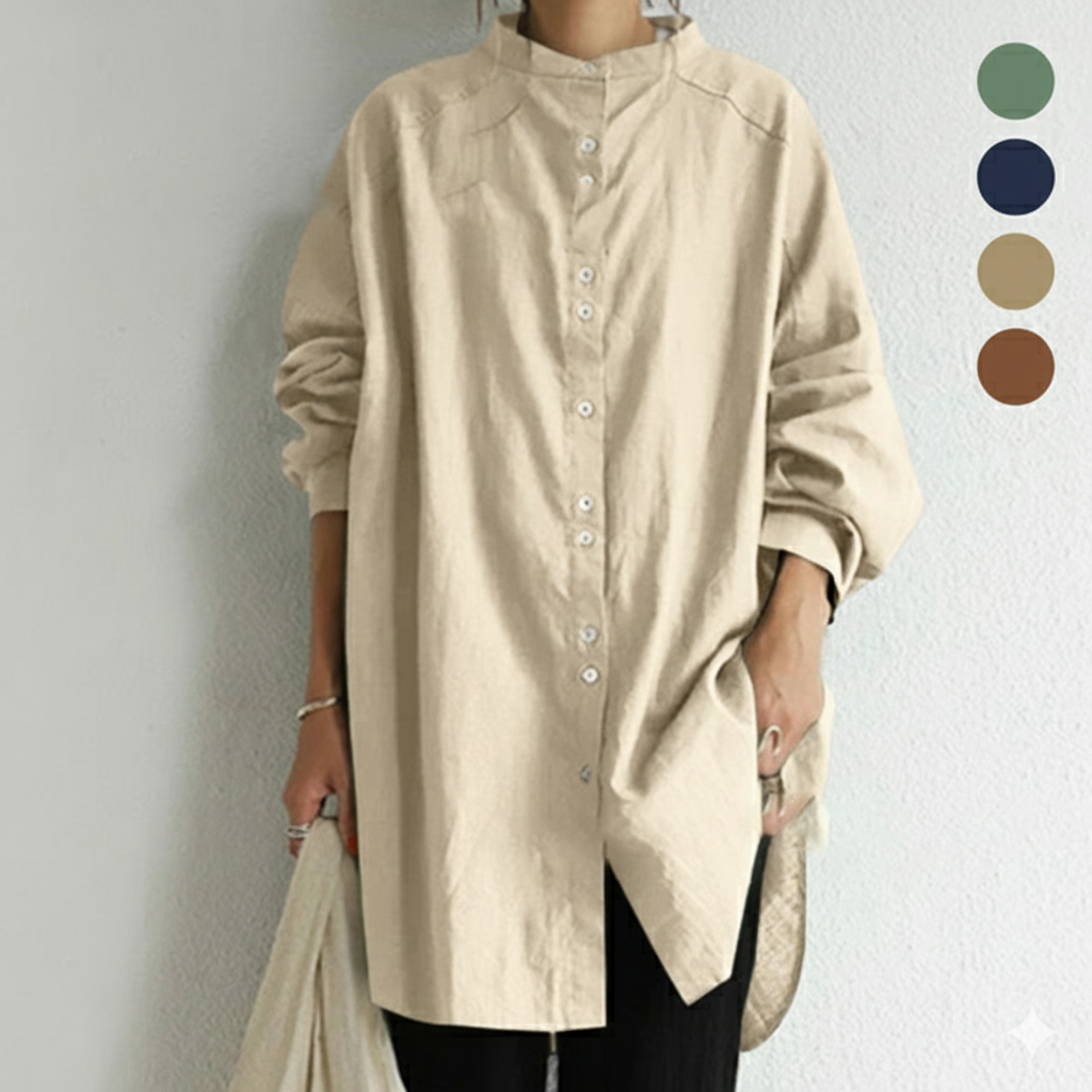 無地 カジュアル レディース 立襟 ロング丈 シャツ