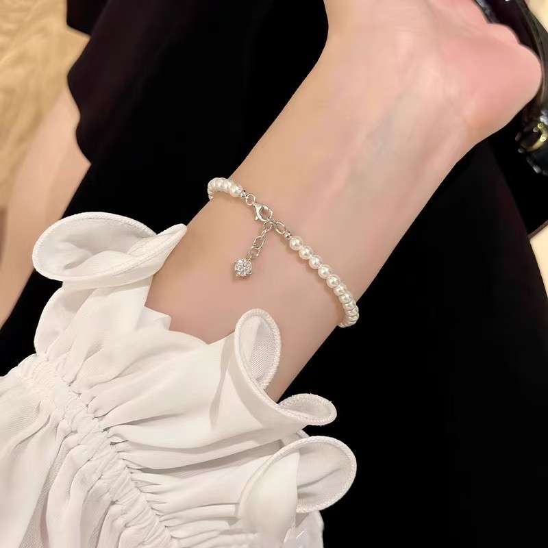 ダイヤモンド 無地 パール ブレスレット