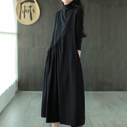 ファッション ハイネック ロング丈 カジュアルワンピース