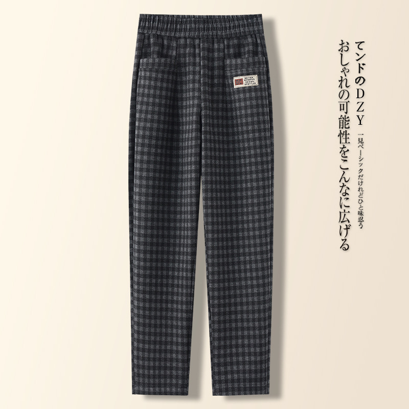 シワになりにくい ハイウエスト チェック柄 カジュアルパンツ