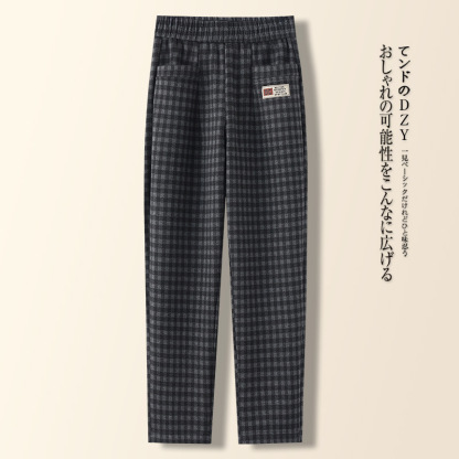 シワになりにくい ハイウエスト チェック柄 カジュアルパンツ