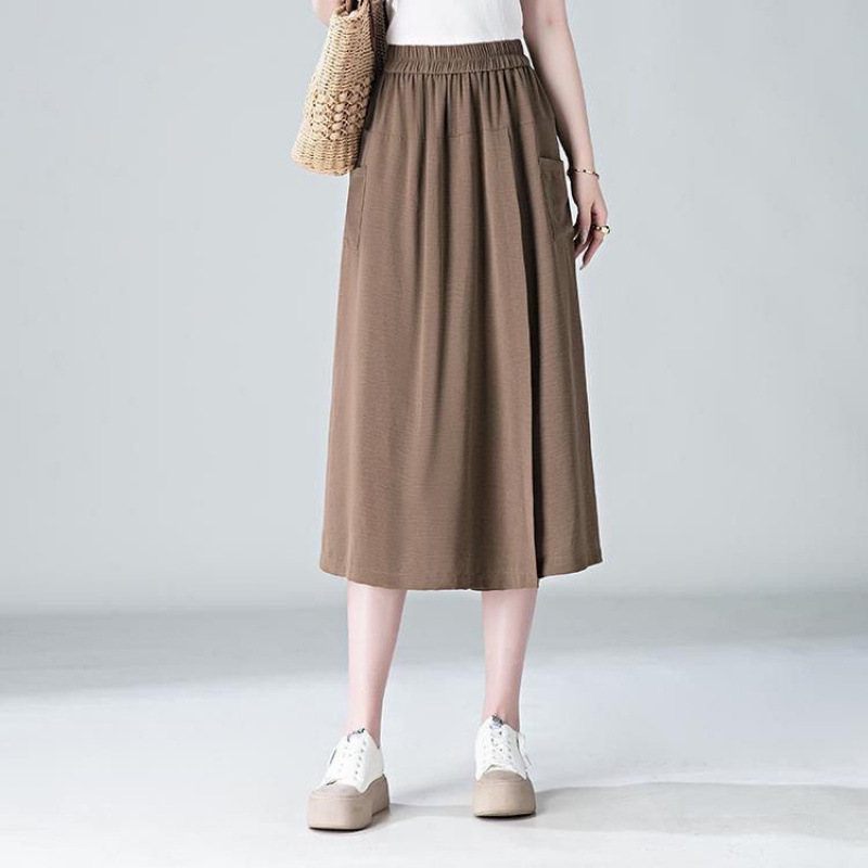 ８分丈 無地 カジュアル ガウチョパンツ