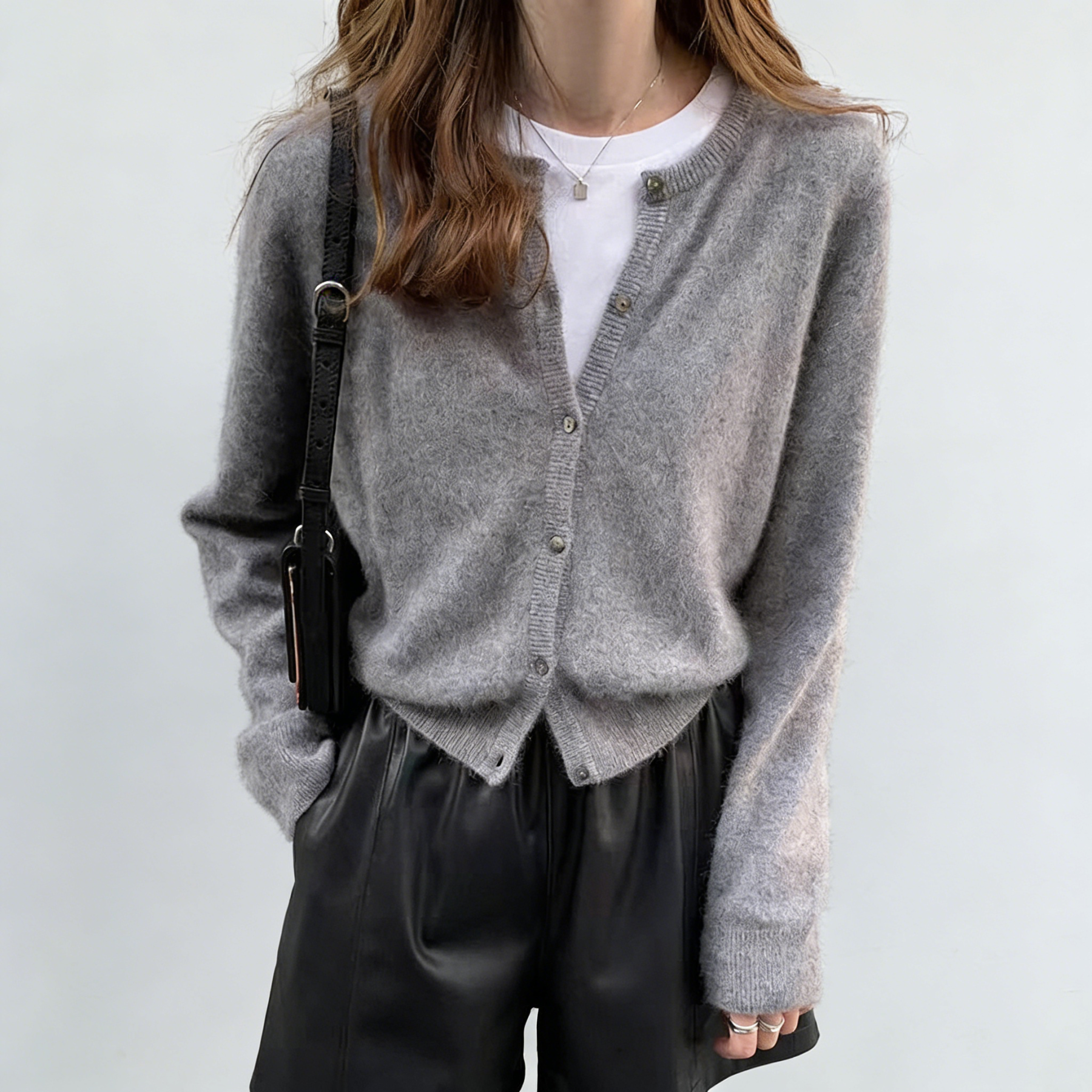 定番 前後両用 混紡素材 後ろボタン ニット カーディガン