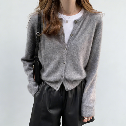 定番 前後両用 混紡素材 後ろボタン ニット カーディガン